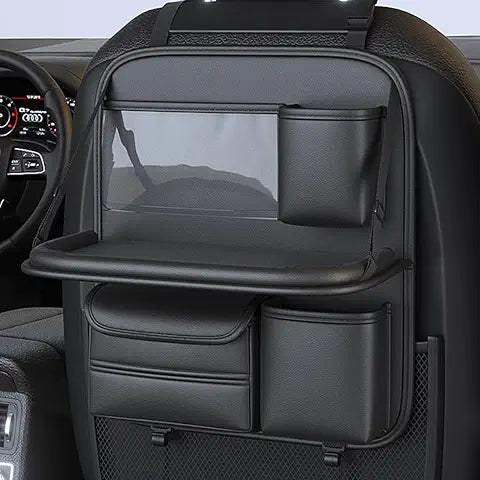 Backseat Car Organizer,5 Storage Pocketscar Seat Organizer,Car Storage Organizer with Foldable Food Tray,Car Seat Back Protectors Kick Mats Travel Accessories